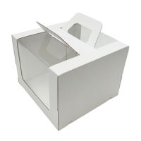 Коробка для торта 260х260х200 мм, с окном, неразъем.крышка, с ручк., крафт-бел., карт., 25 шт/кор 25 шт/упак РОССИЯ Г04236