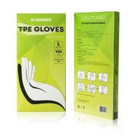 Перчатки одноразовые, размер L, 10 мкм, прозр., ТПЕ, 50 пар/упак "Элегрин" 40 упак/кор РОССИЯ 406-134