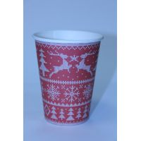 Одноразовый стакан для холодного и горячего, 0.25/0.273л, верхний d 80мм нижний d 56мм, h 92мм, 260+18г/м2, "Зимний узор", цветн., картон