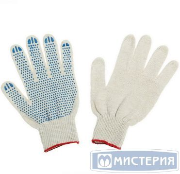 Перчатки нитяные, диз. "Точка", 4 нит., 10 кл., бел., Х/Б+ПВХ, 1 пар/упак 500 пар/кор РОССИЯ