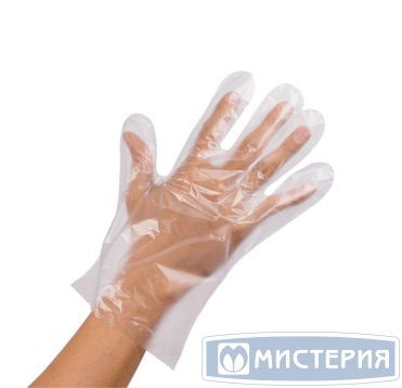 Перчатки одноразовые, размер М, 12 мкм, прозр., ПЭ, 50 пар/упак 100 упак/кор РОССИЯ КС10077