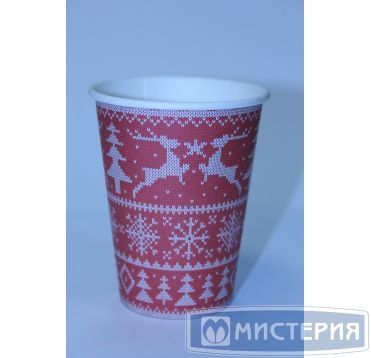 Одноразовый стакан для холодного и горячего, 0.25/0.273л, верхний d 80мм нижний d 56мм, h 92мм, 260+18г/м2, "Зимний узор", цветн., картон
