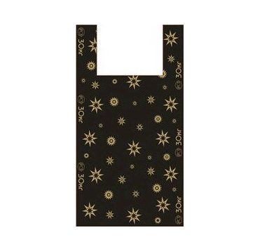 Пакет "Майка" [380+220]х680 мм 22 мкм, диз. "Звезды", черн., ПНД, 100 шт/упак 10 упак/кор РОССИЯ