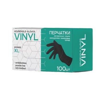 Перчатки виниловые, р-р XL, неопудрен., черн., 50 пар/упак 10 упак/кор КИТАЙ V005BK