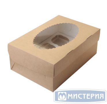 Коробка для кондит. изделий 250х170х100 мм с ложементом, с окном, неразъем.крышка, крафт-бел., карт., 25 шт/упак "OSQ" Muf 6 150 шт/кор РОССИЯ OSQ MUF 6
